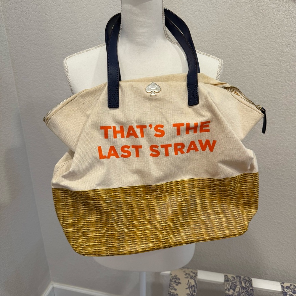 Kate Spade Cream and Tan Tote with Woven Basket Design